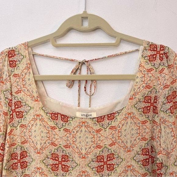 Umgee Boho Printed Lightweight Empire Waist Bell Sleeve Tunic Mini Dress size S - Picture 3 of 9